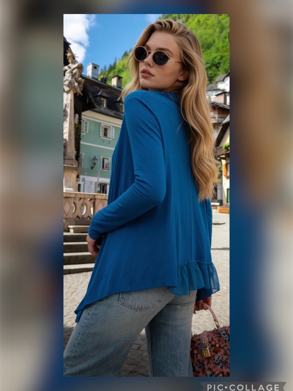 Like New Sapphire Blue Long-Sleeve Ruffle-Hem Women's cardigan